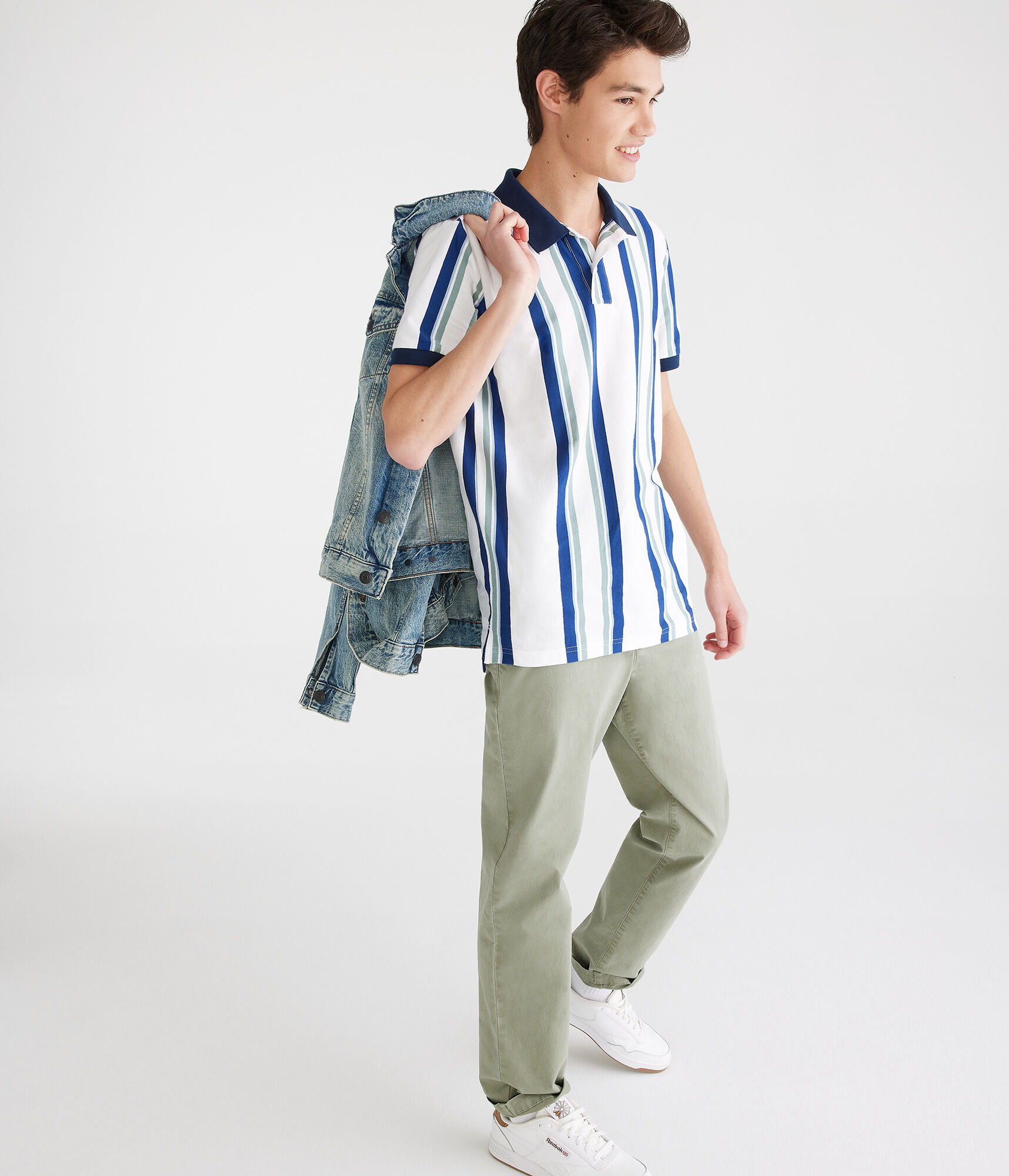 Vertical Stripe Jersey Polo