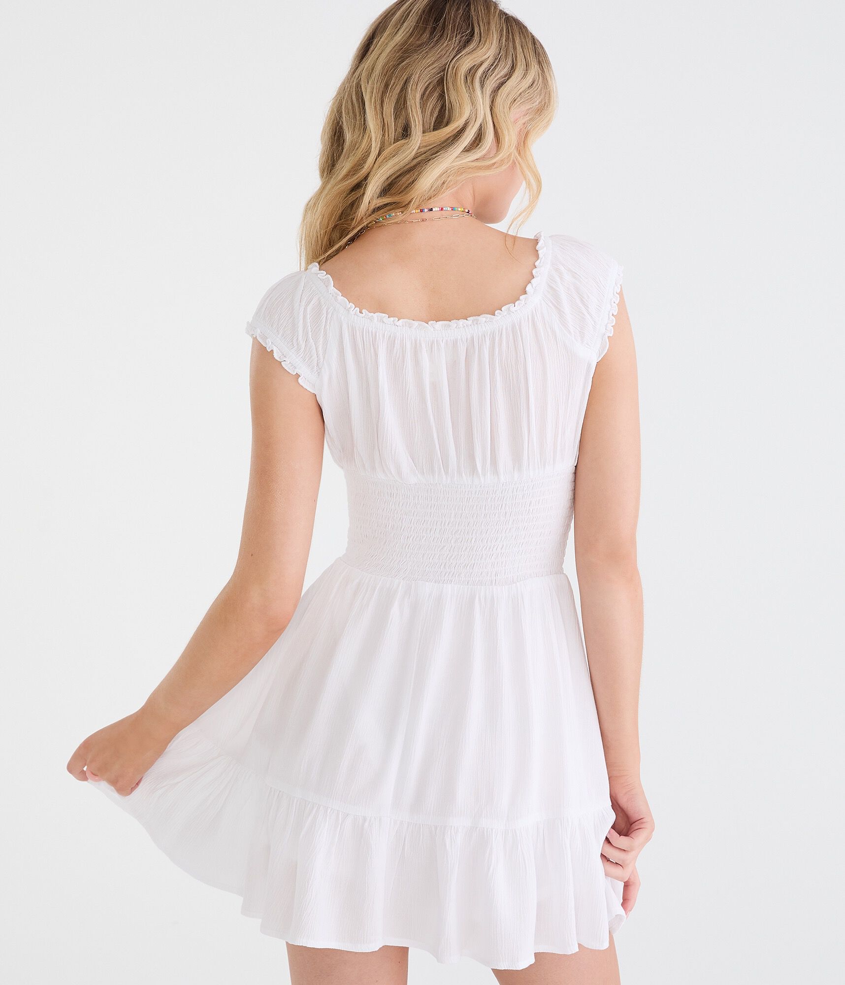 Solid Scoop-Neck Smocked Fit &amp; Flare Mini Dress