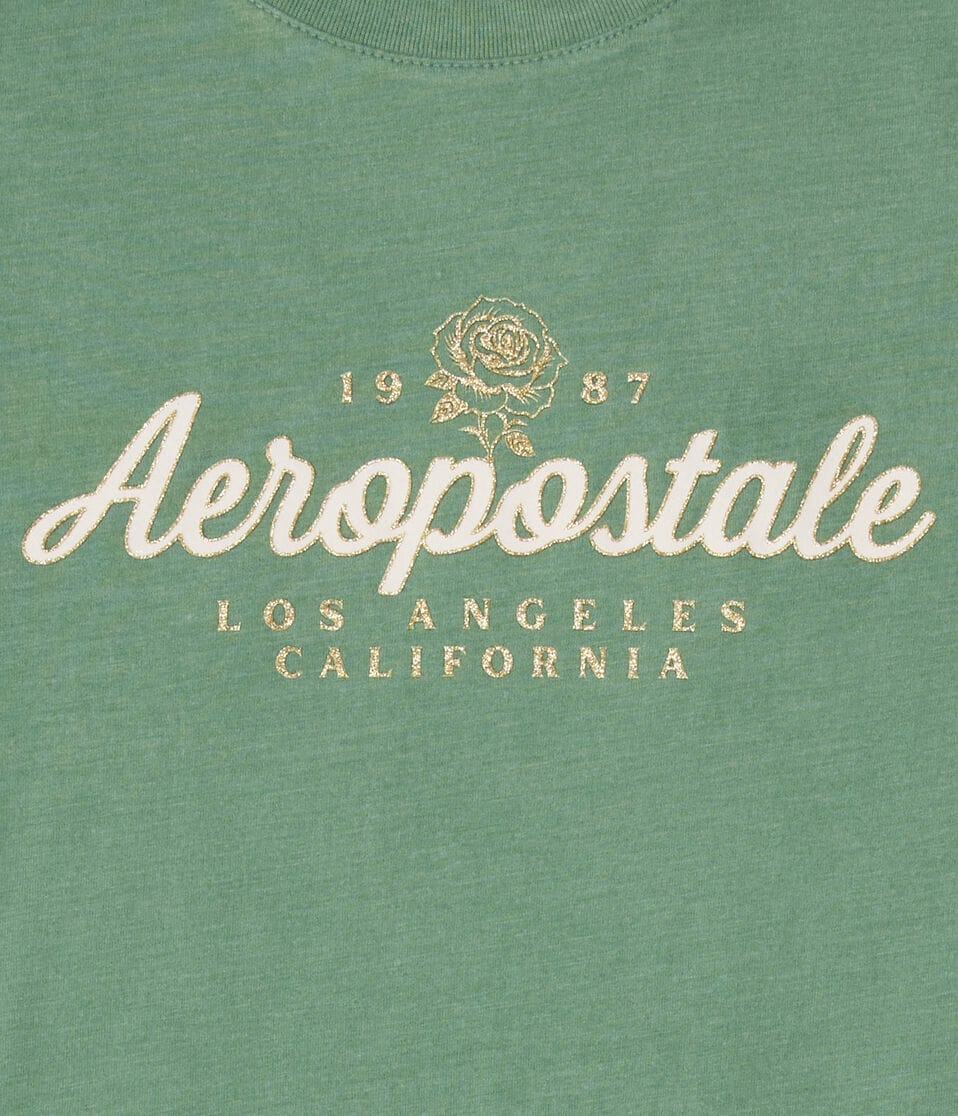 Aeropostale Script Rose Glitter Graphic Tee
