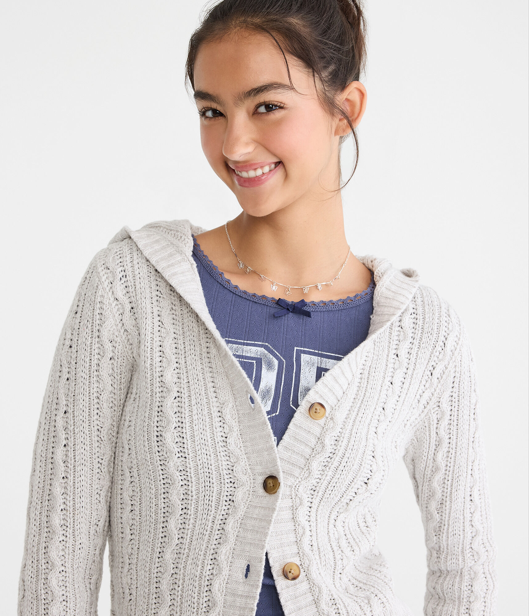 Cable Knit Hooded Cardigan
