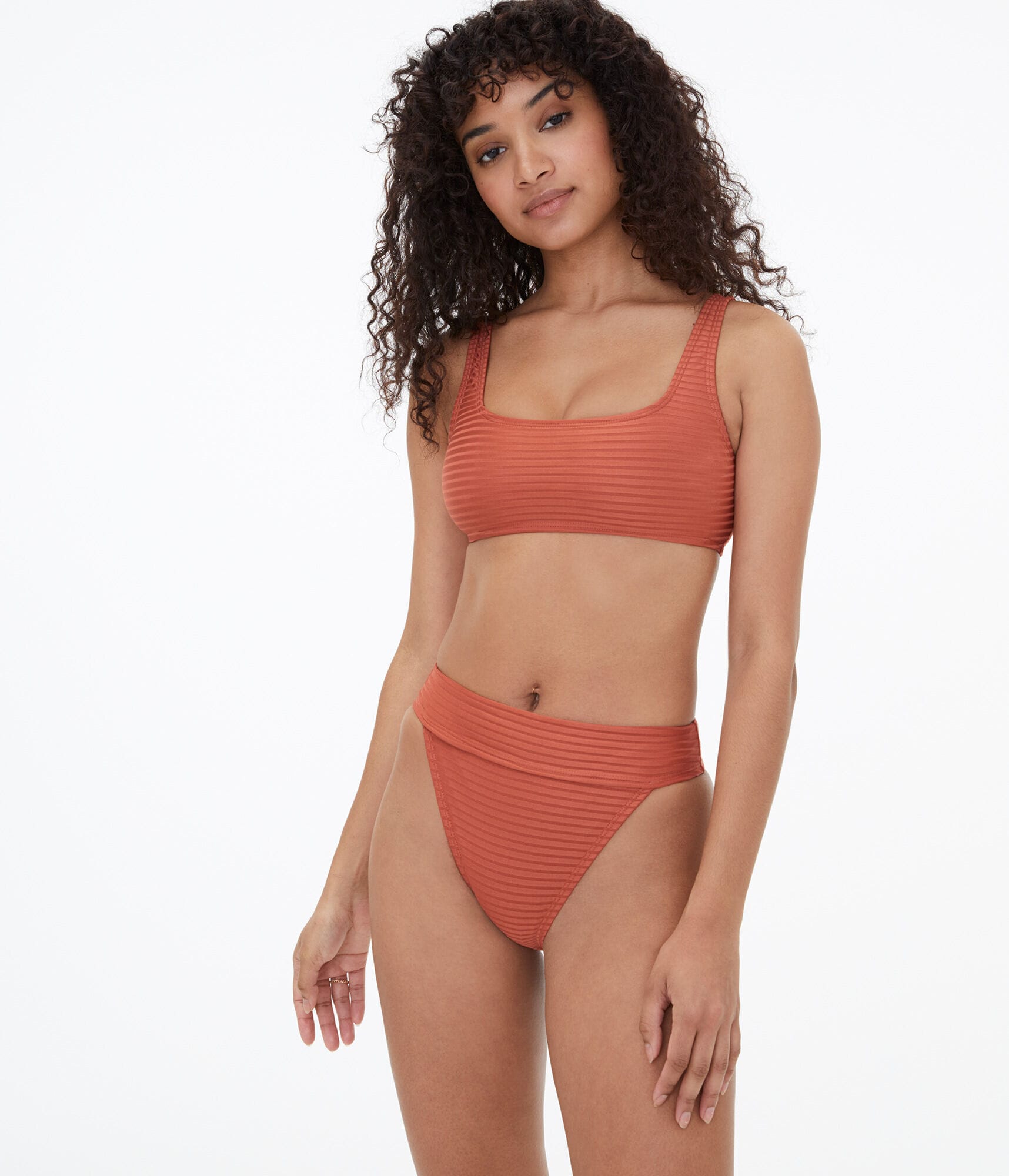 Solid Ribbed Ultra High-Waisted Cheeky Bottom