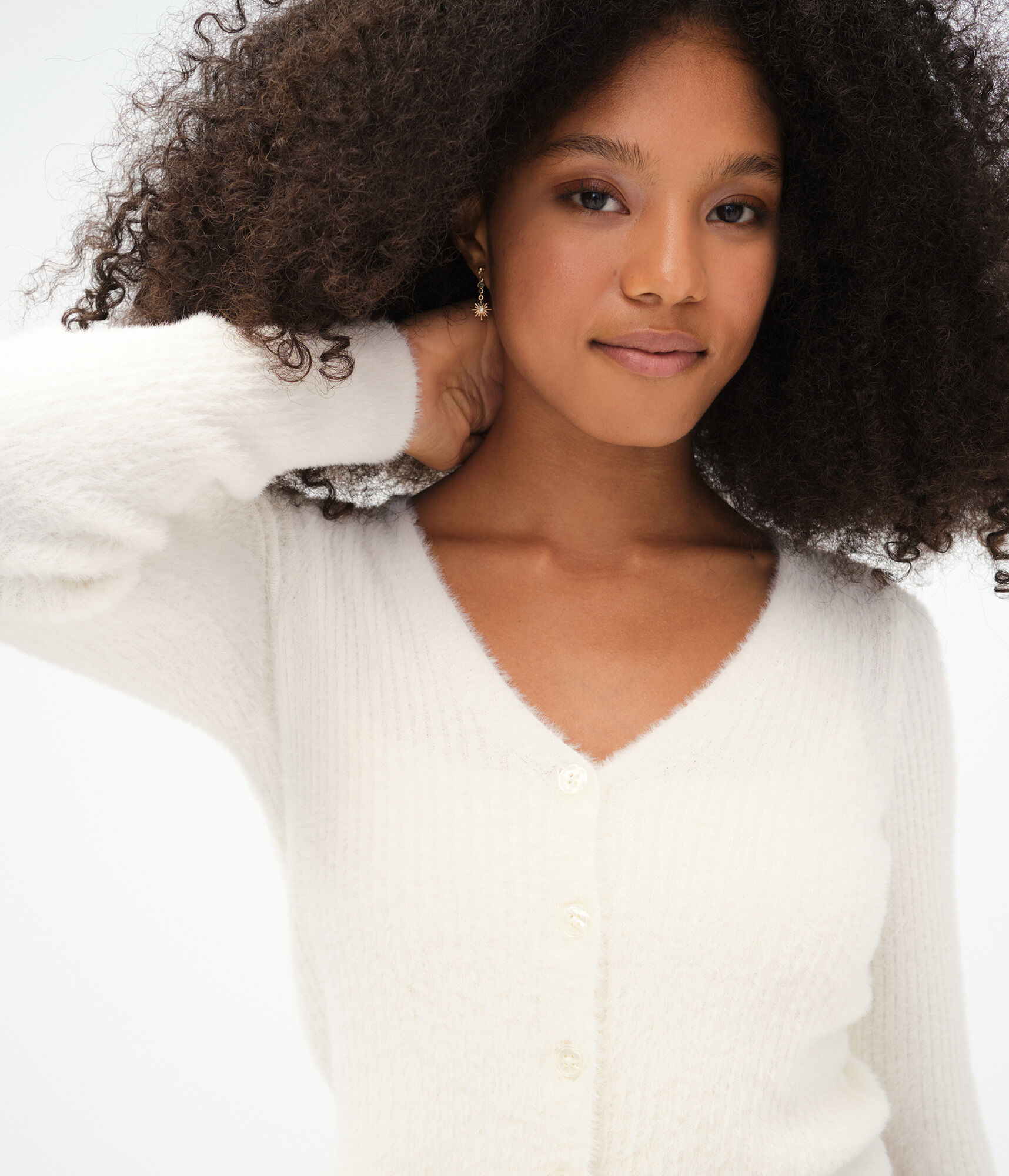 Fuzzy Ribbed Cropped Cardigan