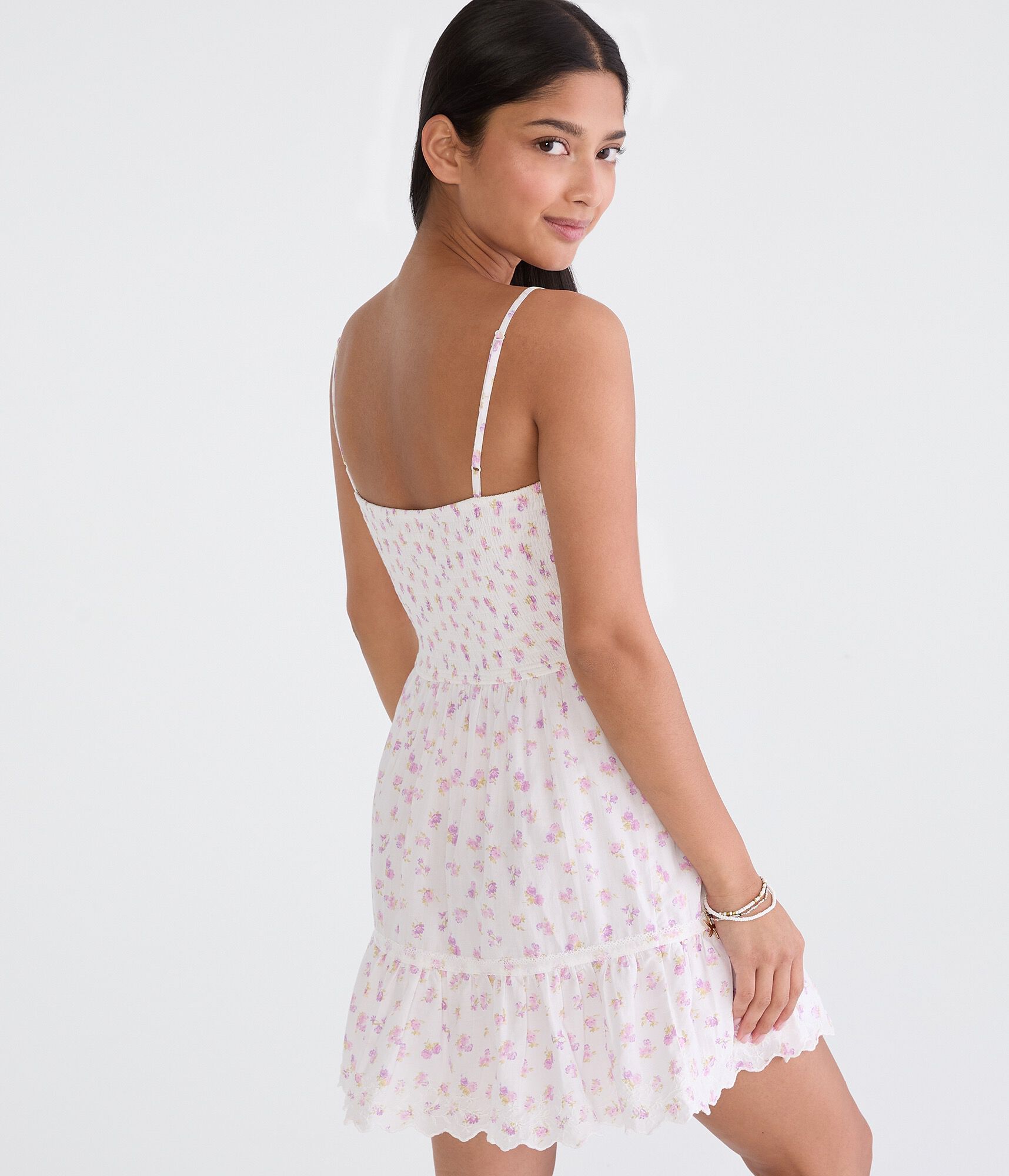 Floral Square-Neck Lace A-Line Mini Dress