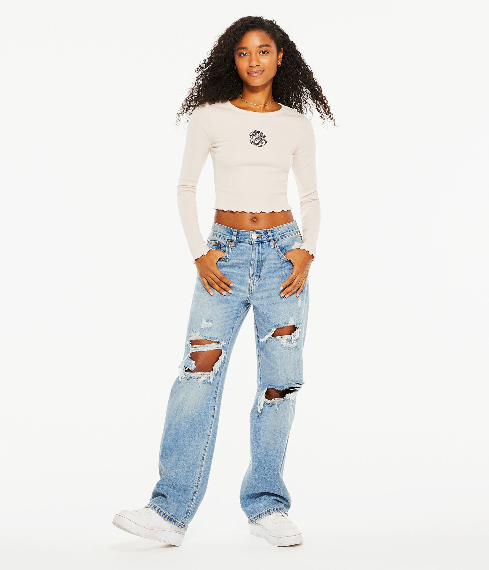 Long Sleeve Dragon Cropped Shrunken Tee