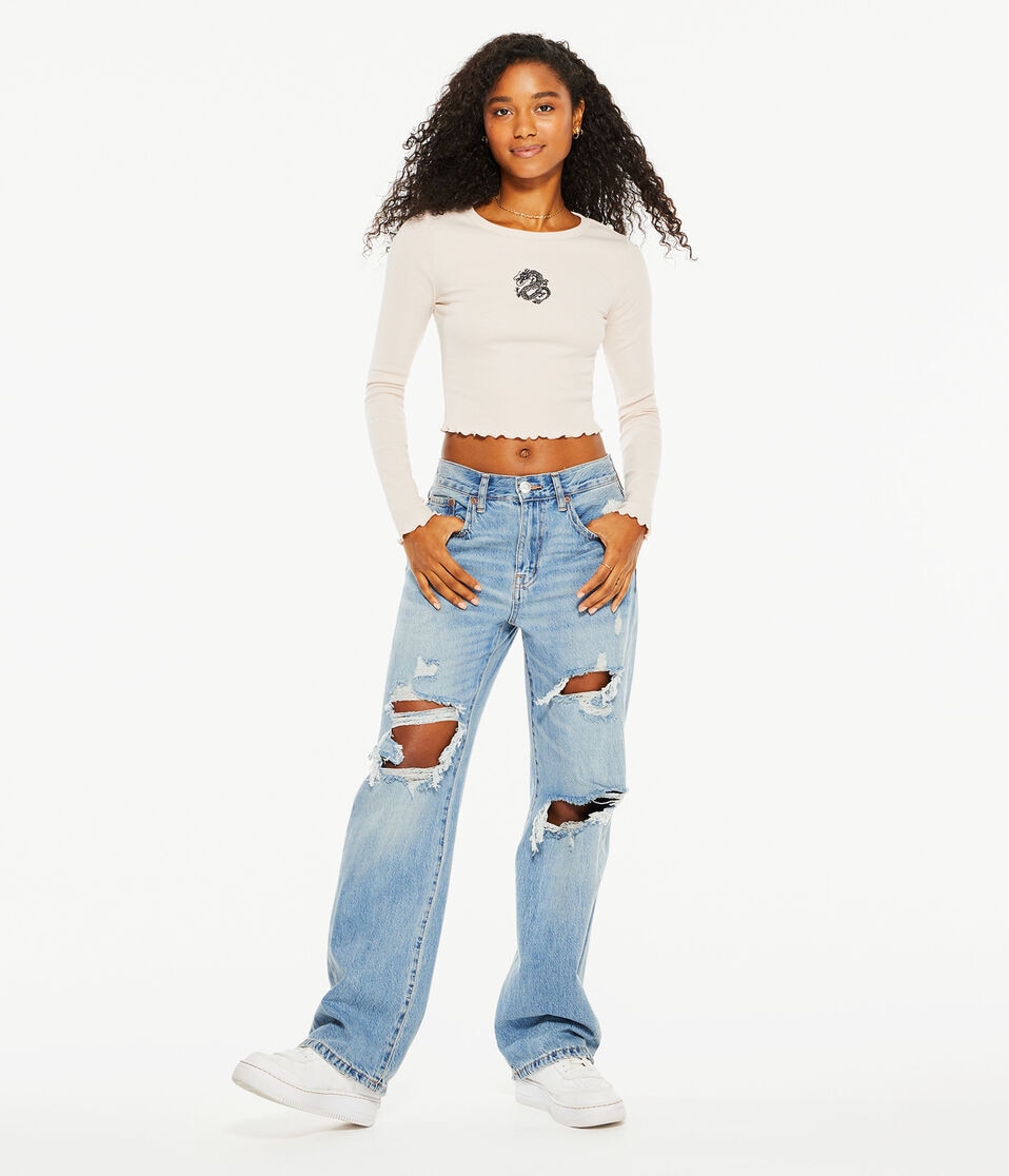 Long Sleeve Dragon Cropped Shrunken Tee