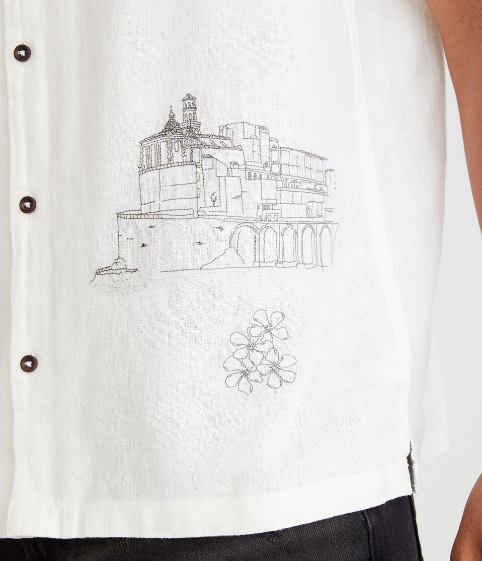 Short Sleeve Amalfi Coast Embroidered Linen Shirt