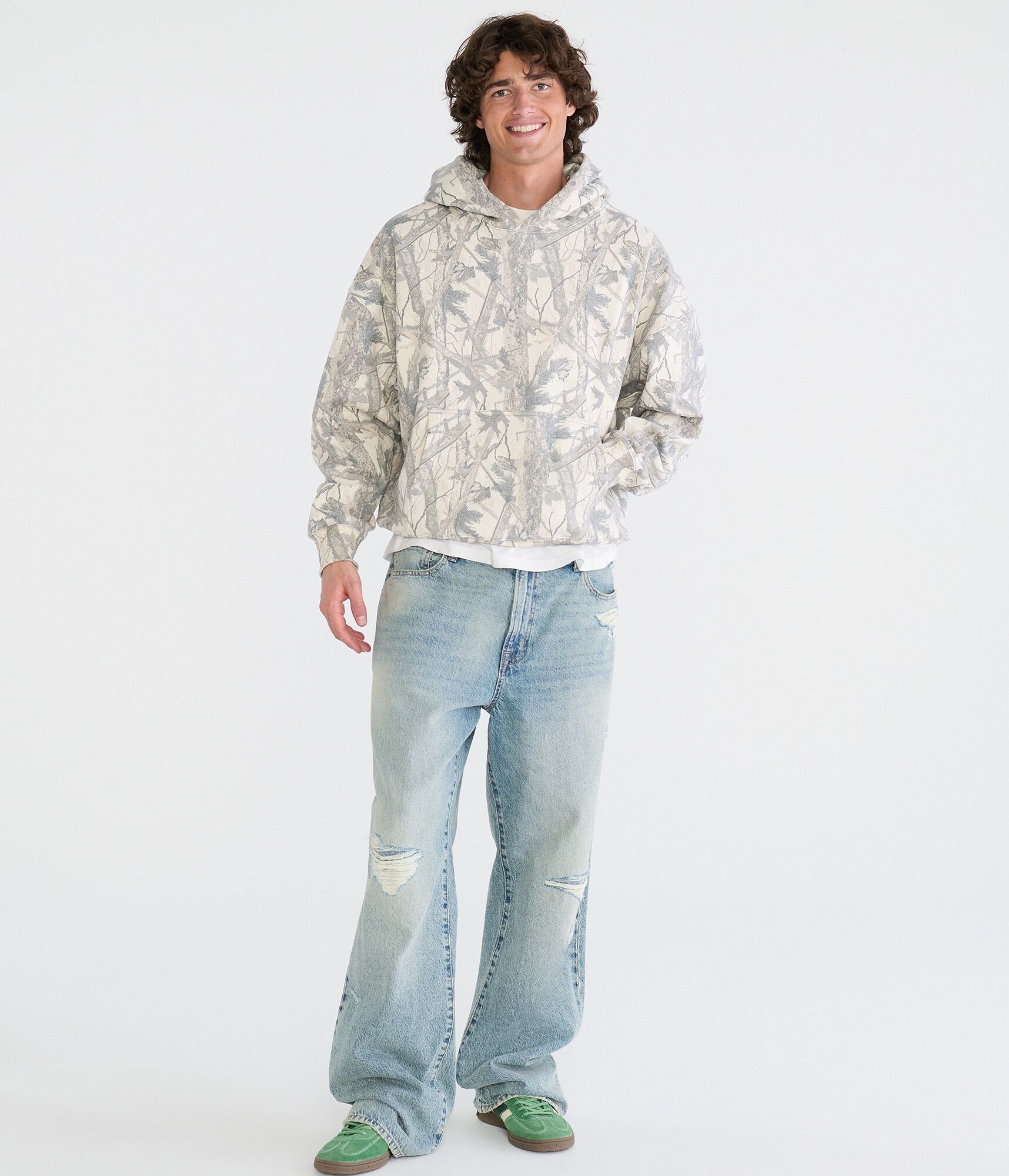 Cloud Soft Forest Camo Boxy Pullover Hoodie