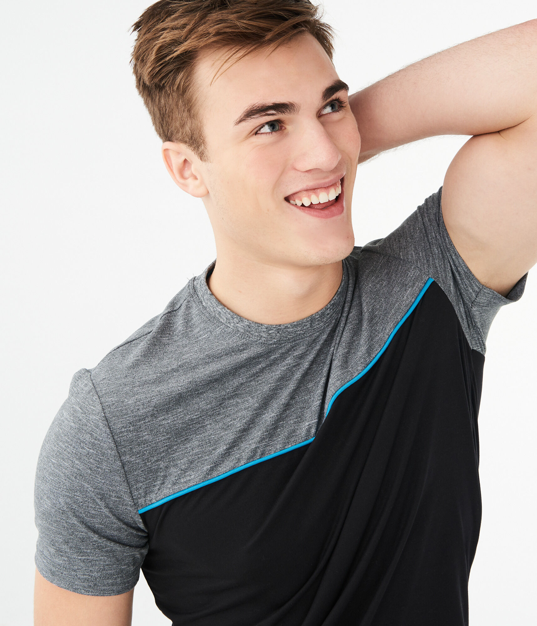 Colorblocked Yoke Stretch Crew Tee