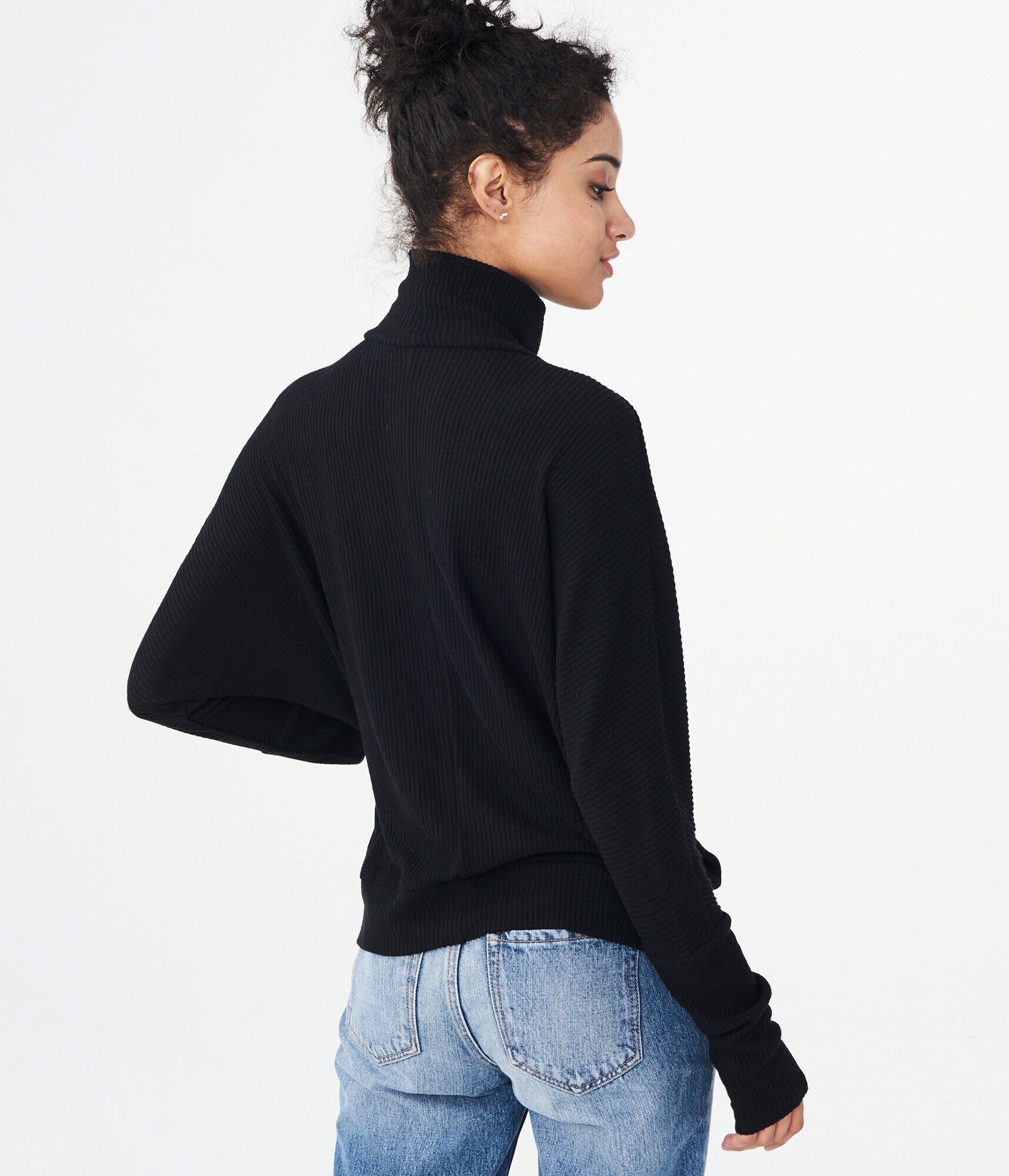 Long Sleeve Solid Dolman Turtleneck Top