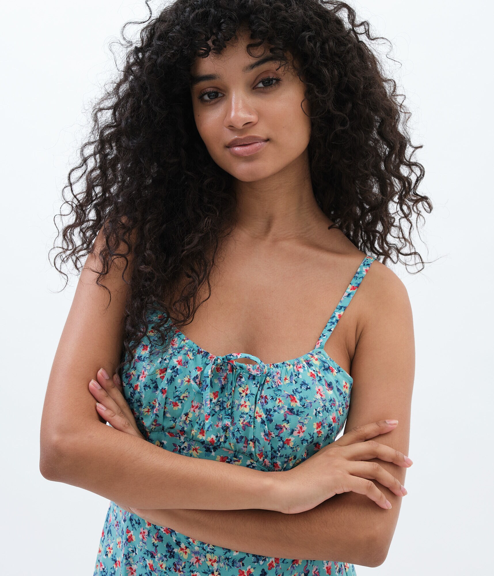 Floral Tie-Neck Empire Dress***