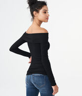 Long Sleeve Solid Folded Off-The-Shoulder Top***