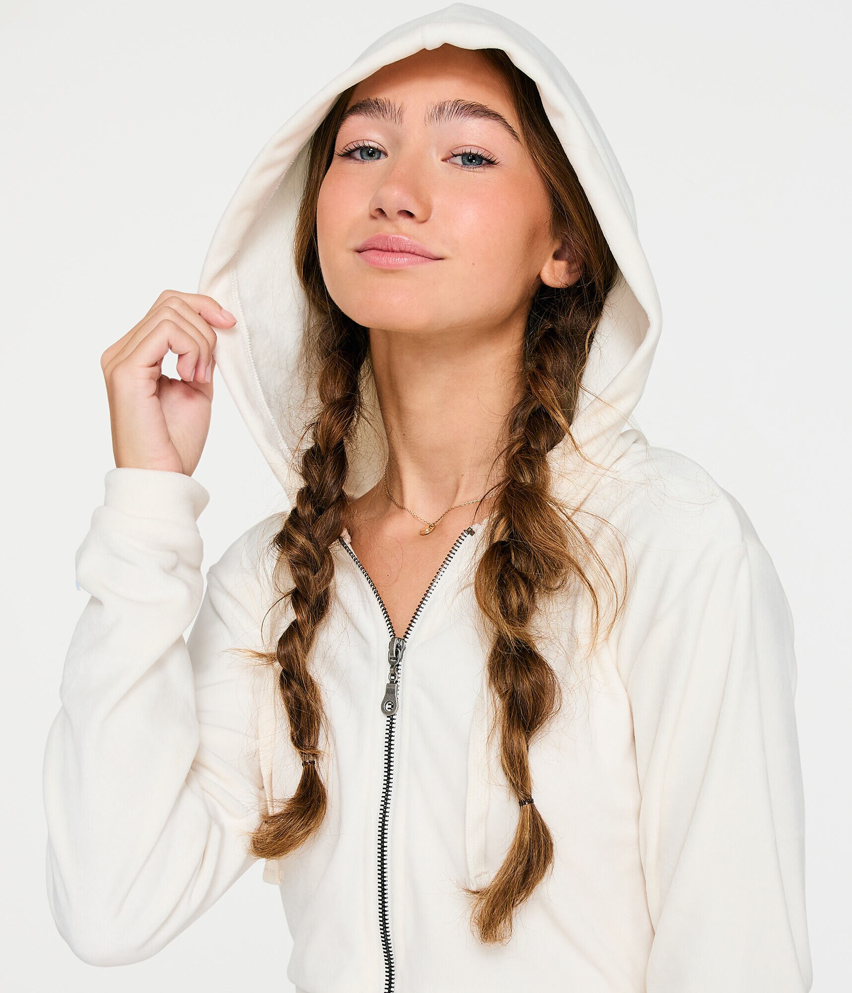 Velour Cropped Full-Zip Sleep Hoodie