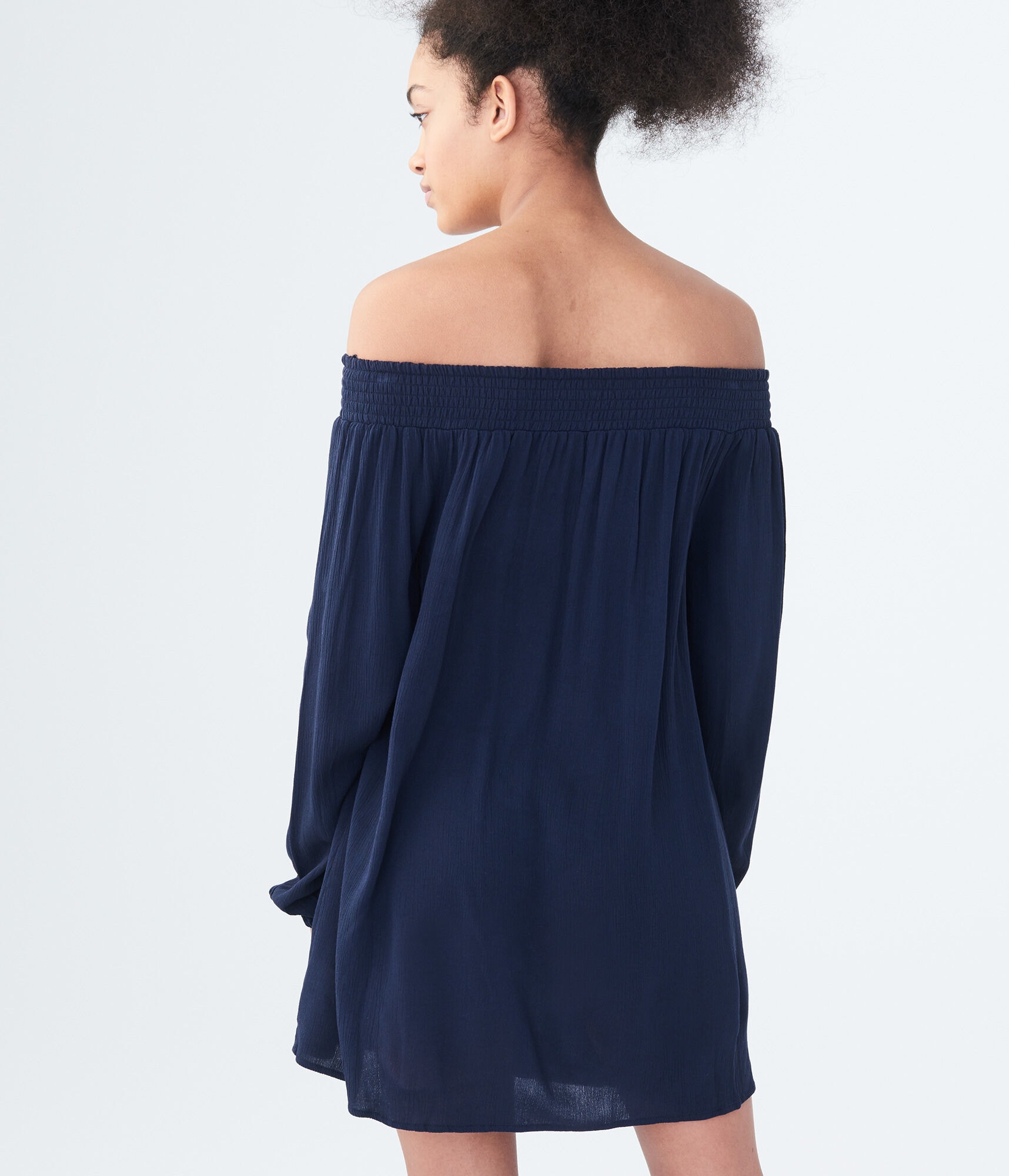 Long Sleeve Embroidered Off-The-Shoulder Shift Dress