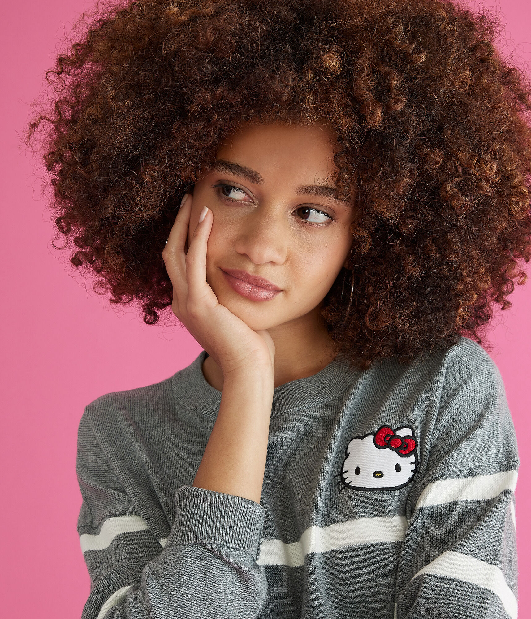 Hello Kitty Striped Oversized Crew Sweater