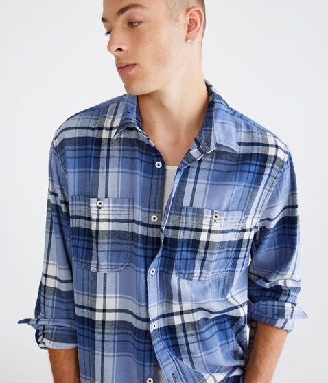 Long Sleeve Relaxed Washed Plaid Flannel Shirt Long Sleeve Relaxed Washed Plaid Flannel Shirt