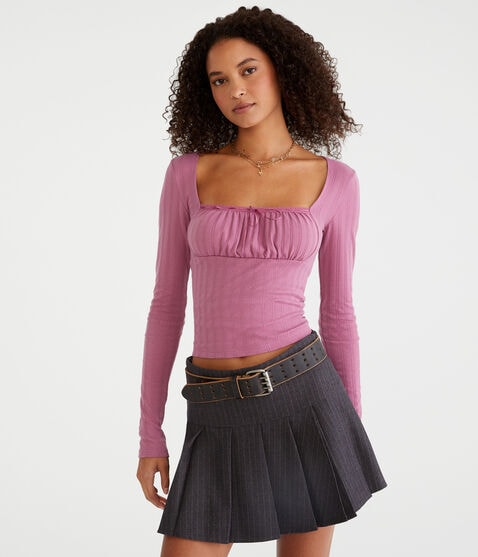 Long Sleeve Ruched Pointelle Top Long Sleeve Ruched Pointelle Top