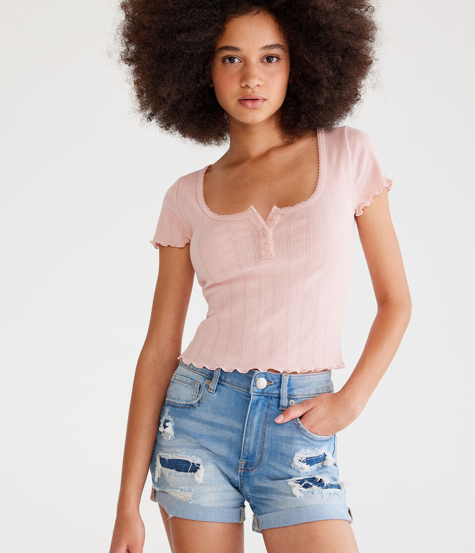 Seriously Stretchy High-Rise Denim Midi Shorts