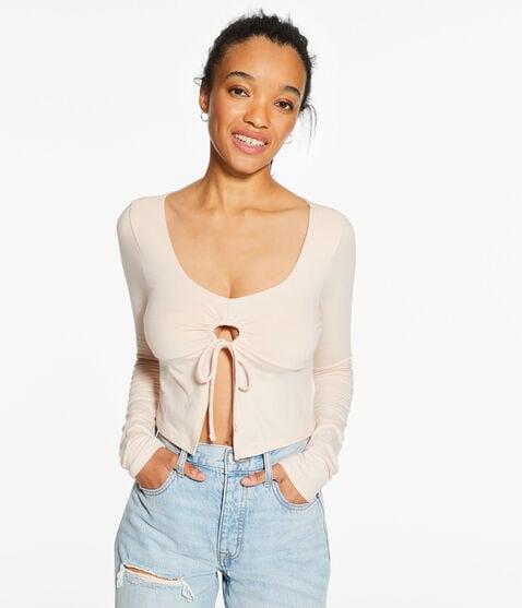 Long Sleeve Seriously Soft Keyhole Flyaway Cropped Baby Tee Long Sleeve Seriously Soft Keyhole Flyaway Cropped Baby Tee