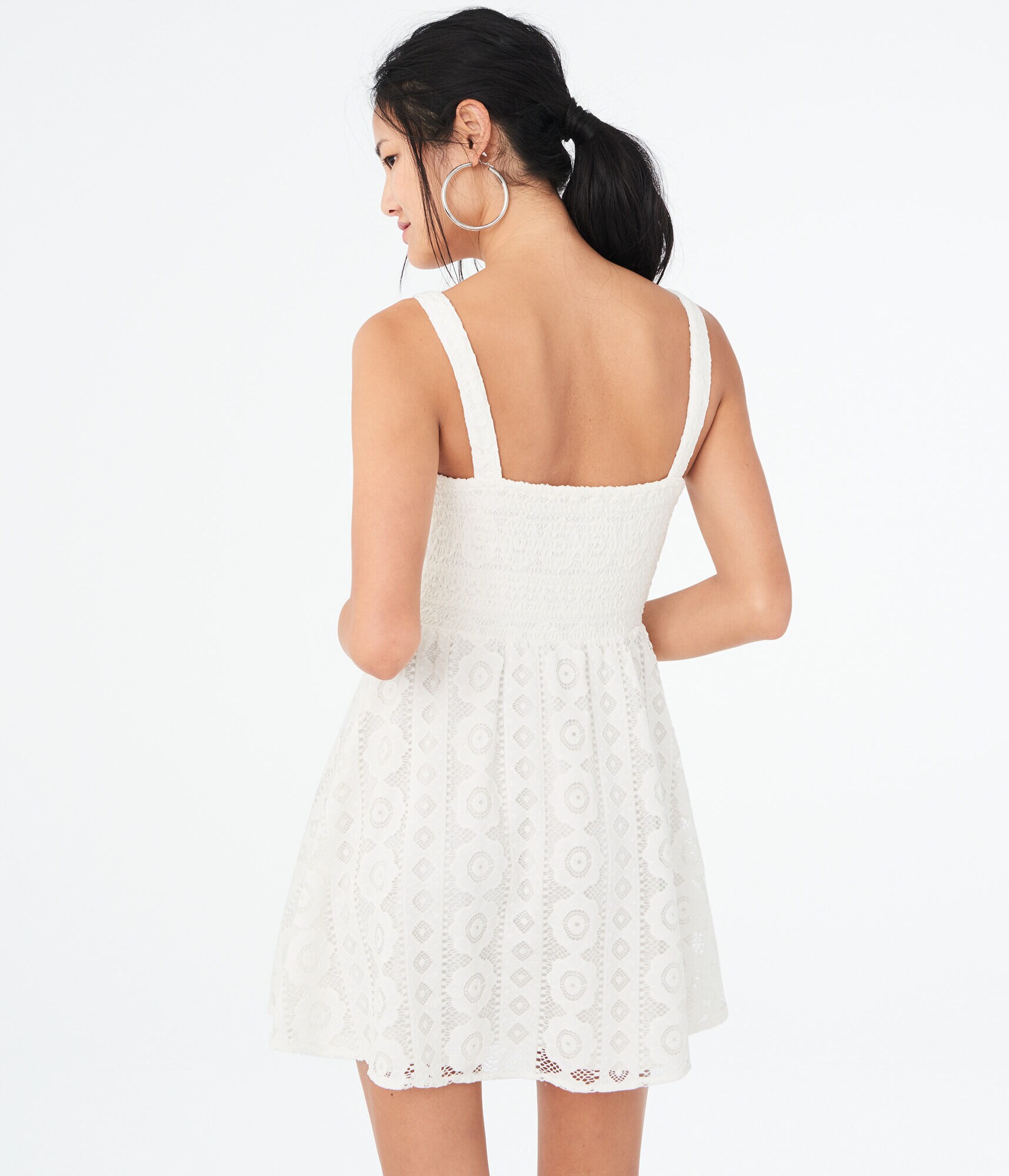 Solid Square-Neck Lace Corset Fit &amp; Flare Dress