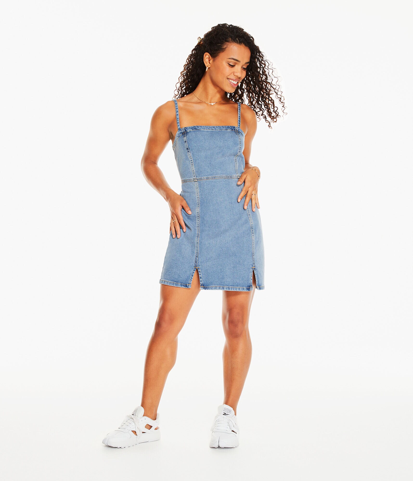 Denim Square-Neck Slim Dress