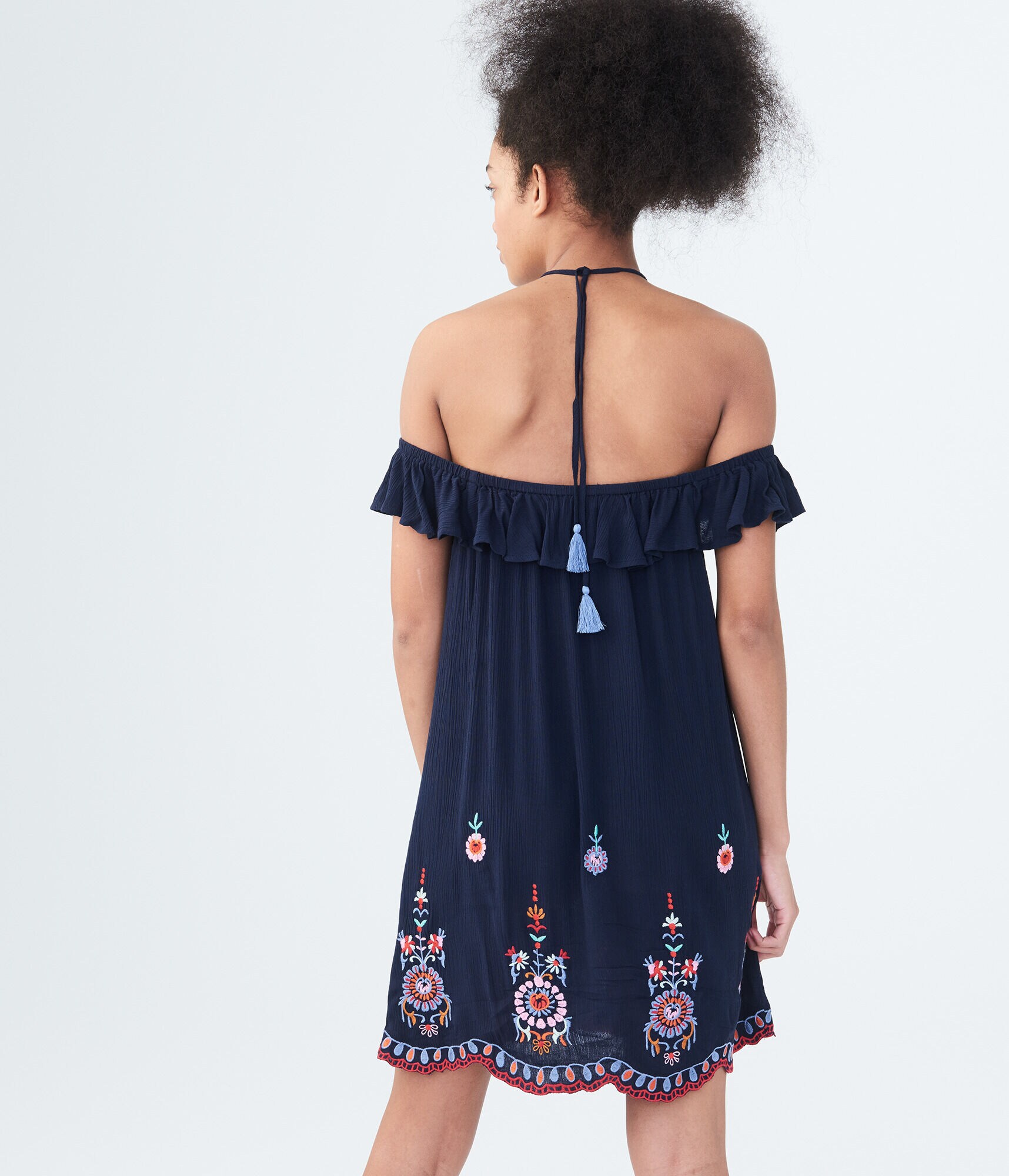 Floral Embroidered Halter Shift Dress