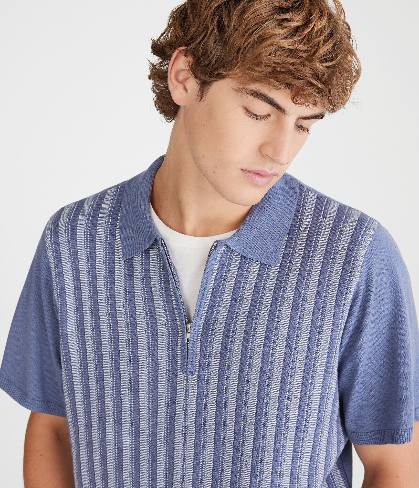Vertical Stripe Quarter-Zip Sweater Polo