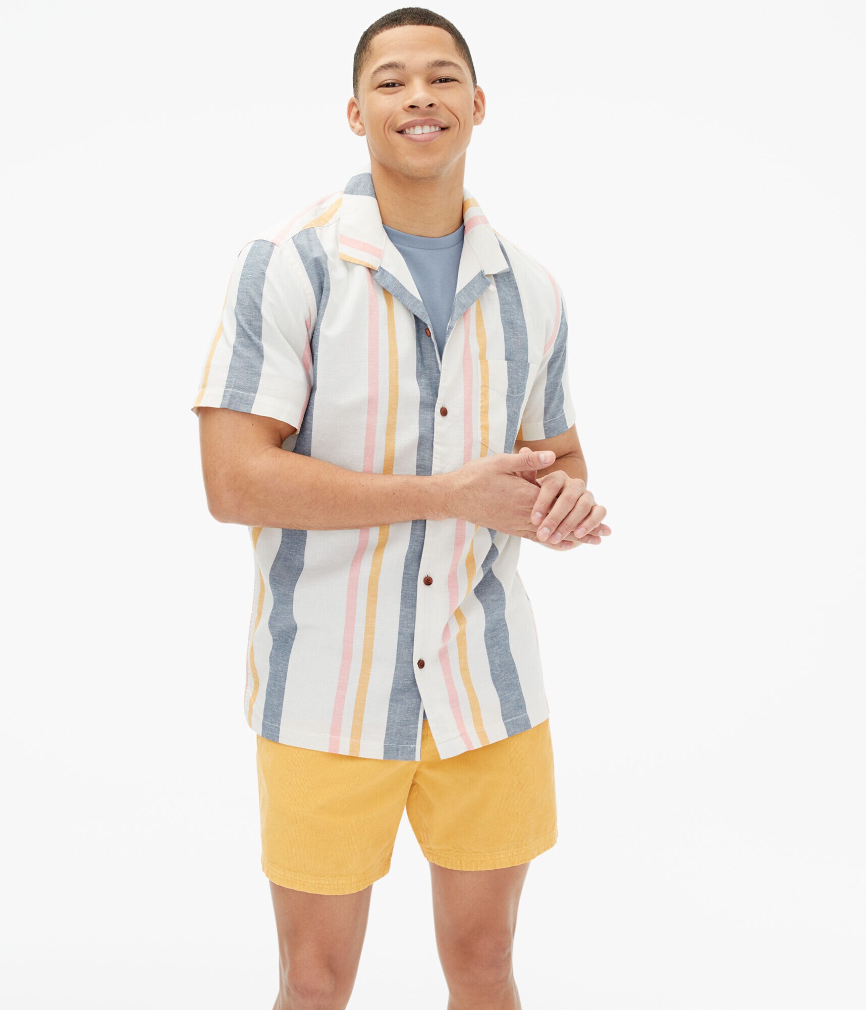 Vertical Stripe Button-Down Resort Shirt