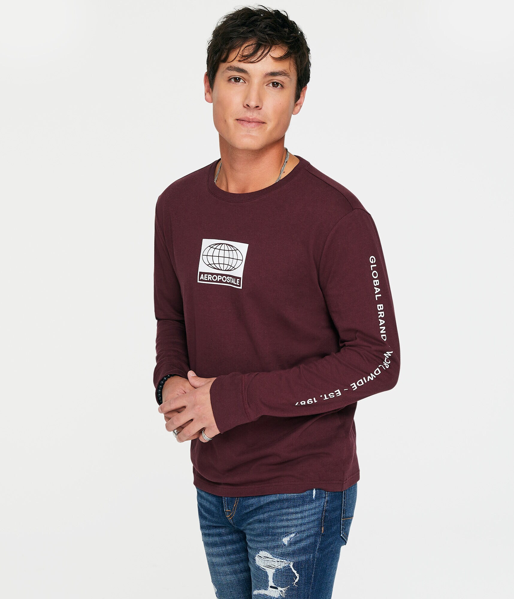 Long Sleeve Aeropostale Globe Logo Graphic Tee