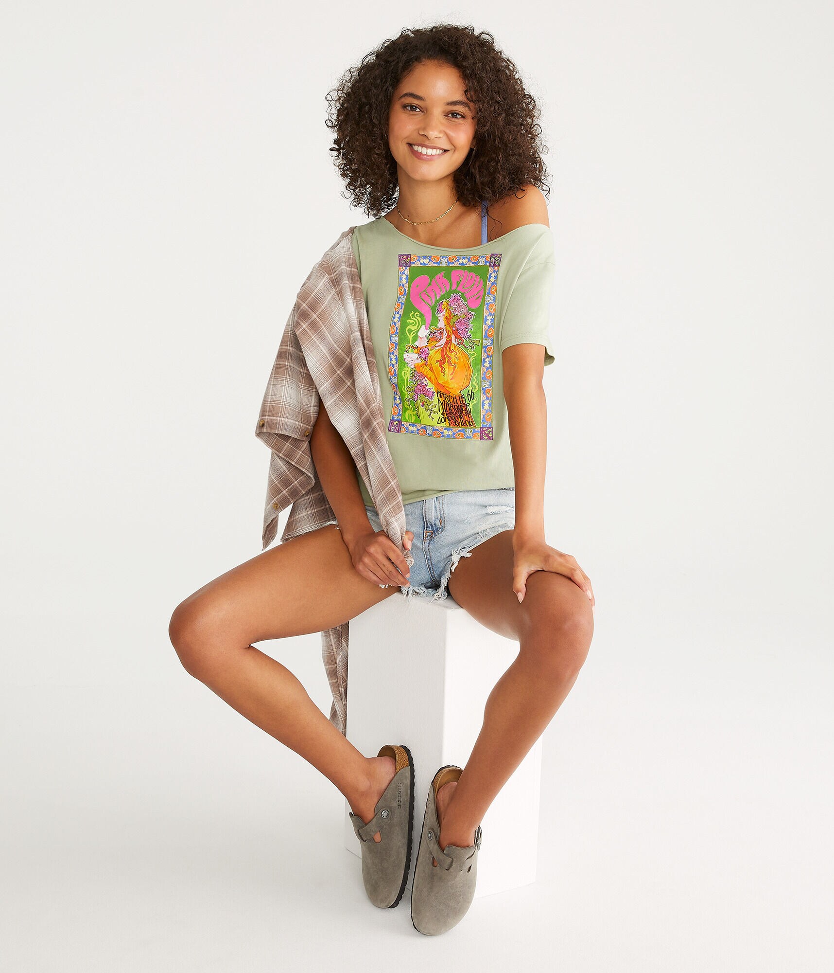 Pink Floyd Off-The-Shoulder Graphic Tee