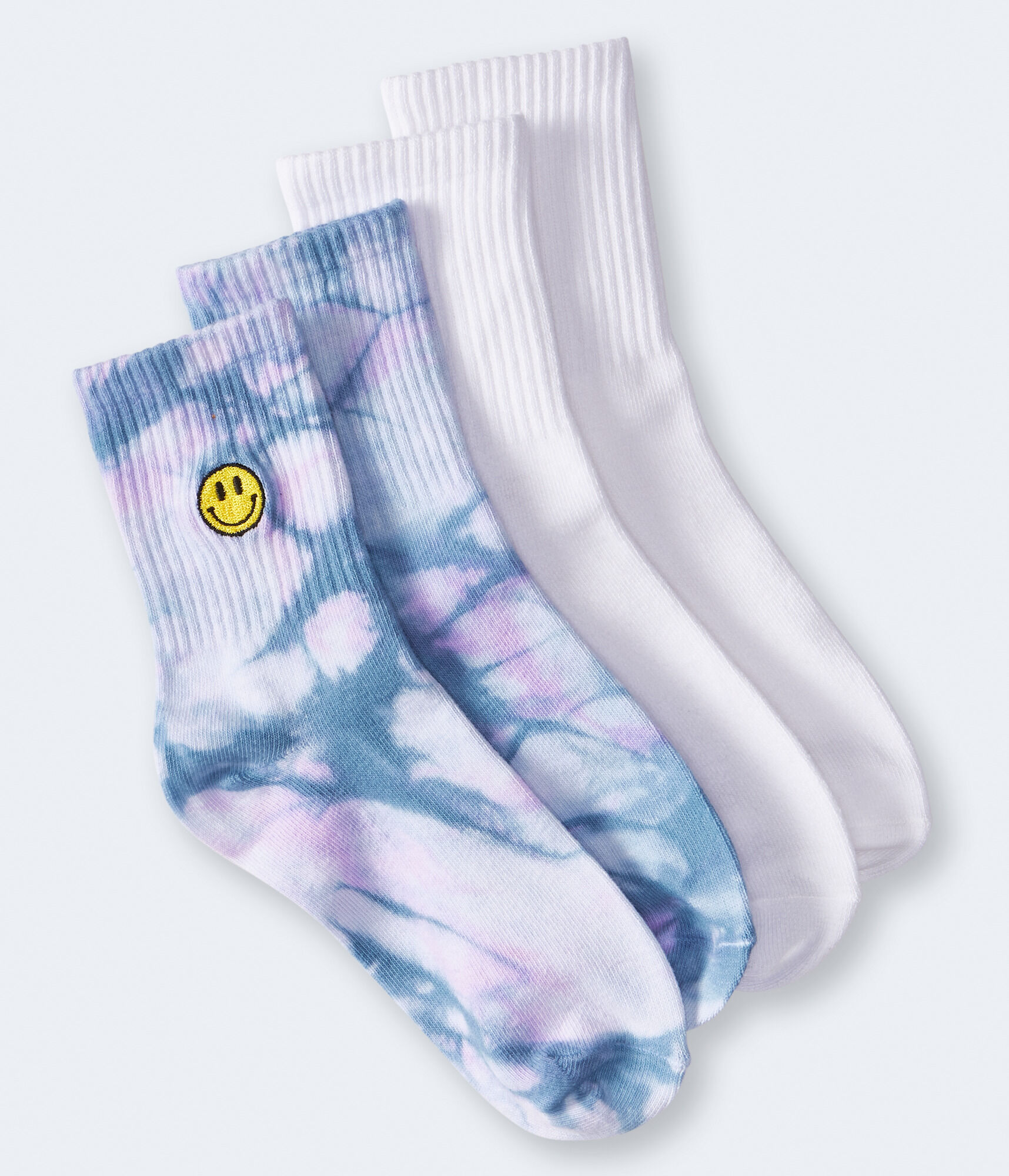 Smiley Face Tie-Dye &amp; Solid Crew Sock 2-Pack
