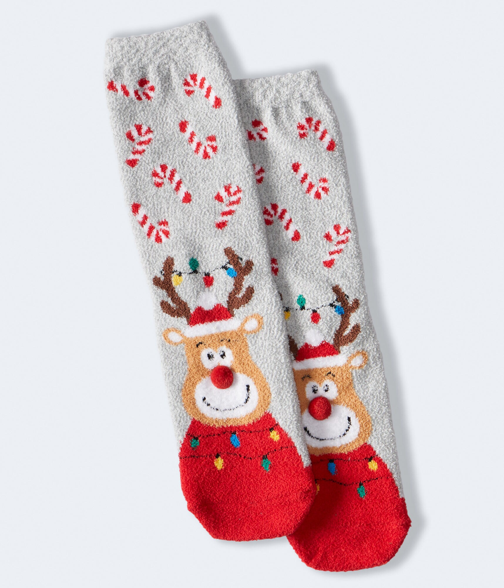 Rudolph Candy Canes Fuzzy Crew Socks