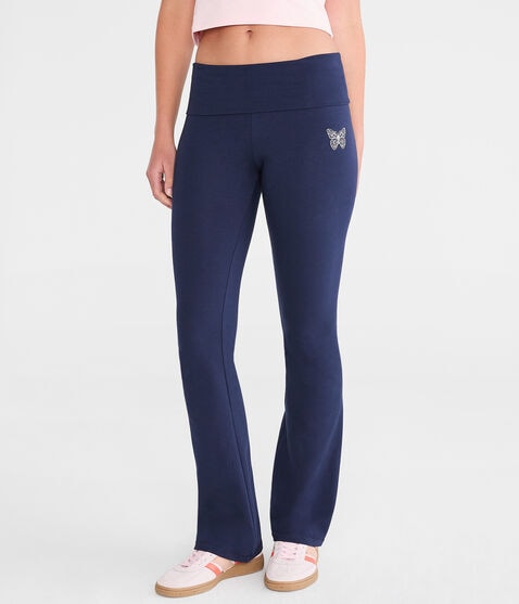 Butterfly Mid-Rise Fold-Over Flare Leg Pants Butterfly Mid-Rise Fold-Over Flare Leg Pants