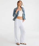 Striped Gauze Wide Leg Cargo Pants