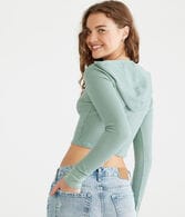 Long Sleeve Cropped Hooded Waffle Henley