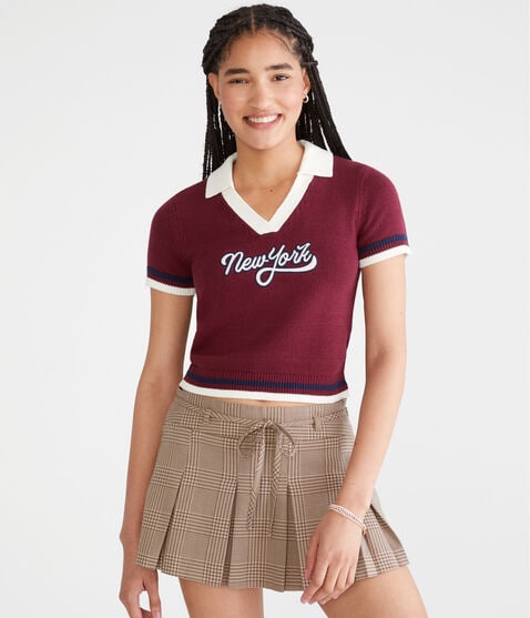 New York Cropped Graphic Sweater Polo New York Cropped Graphic Sweater Polo