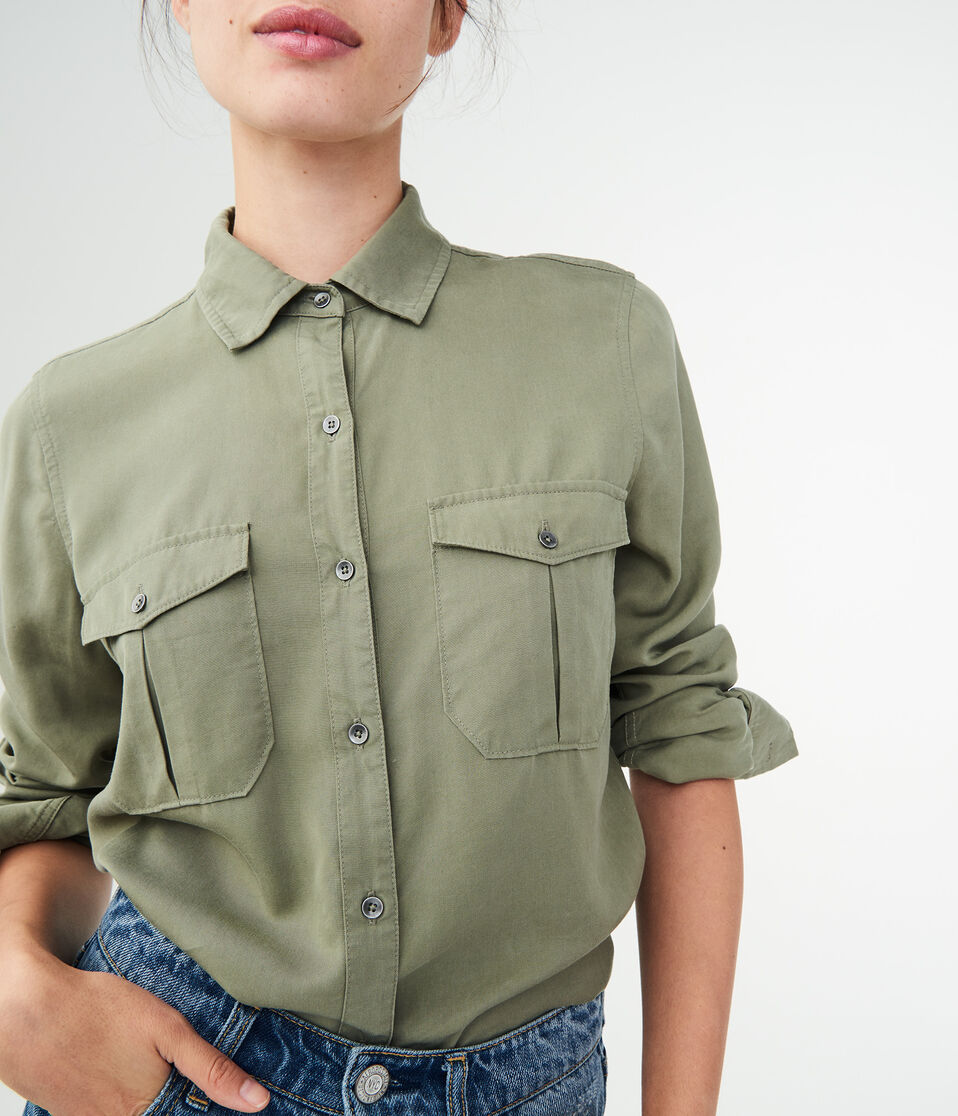 Long Sleeve Solid Utility Woven Shirt