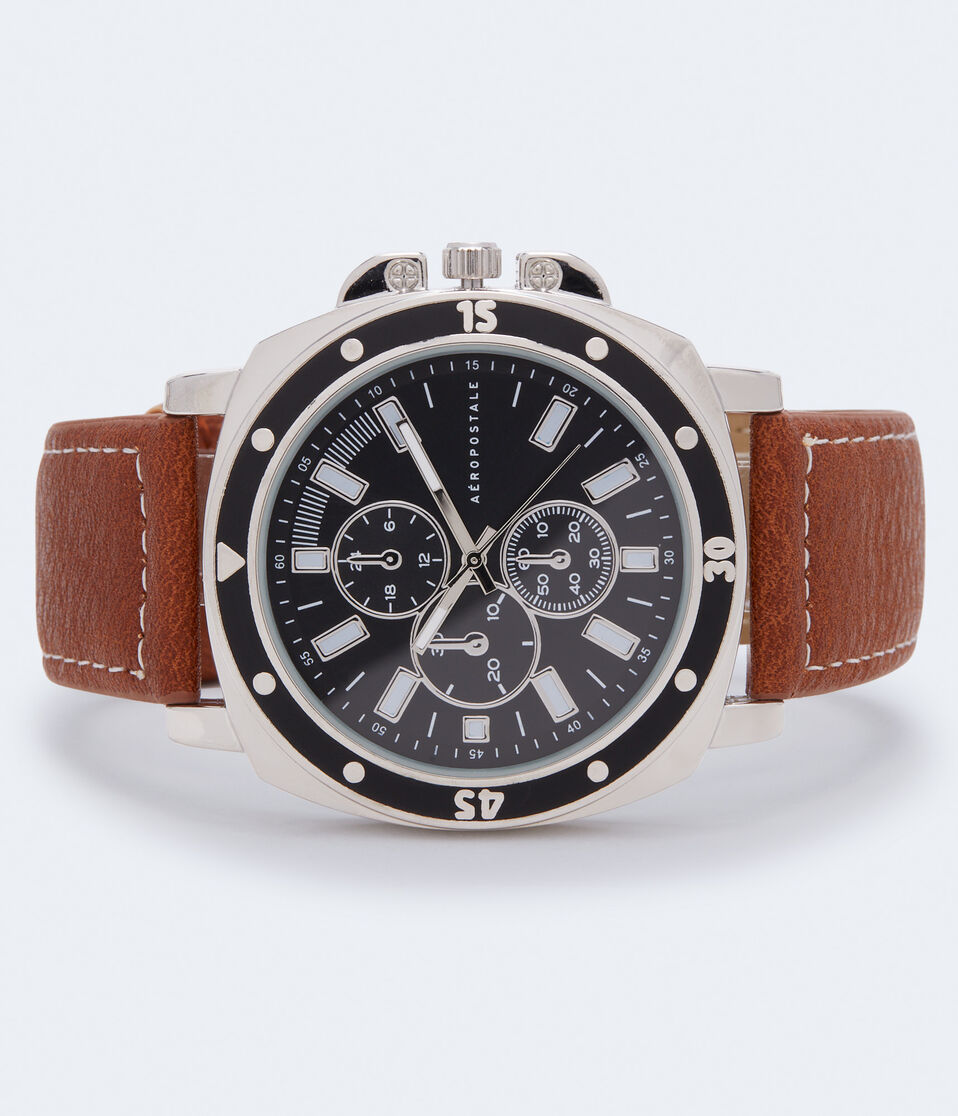 Chrono Analog Faux Leather Watch