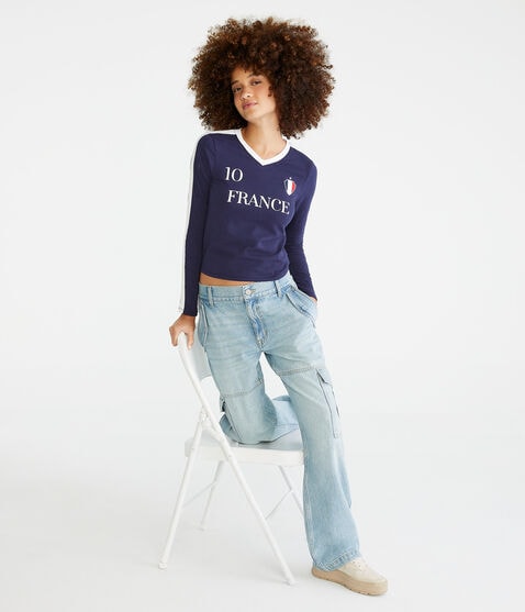 Long Sleeve France Graphic Baby Tee