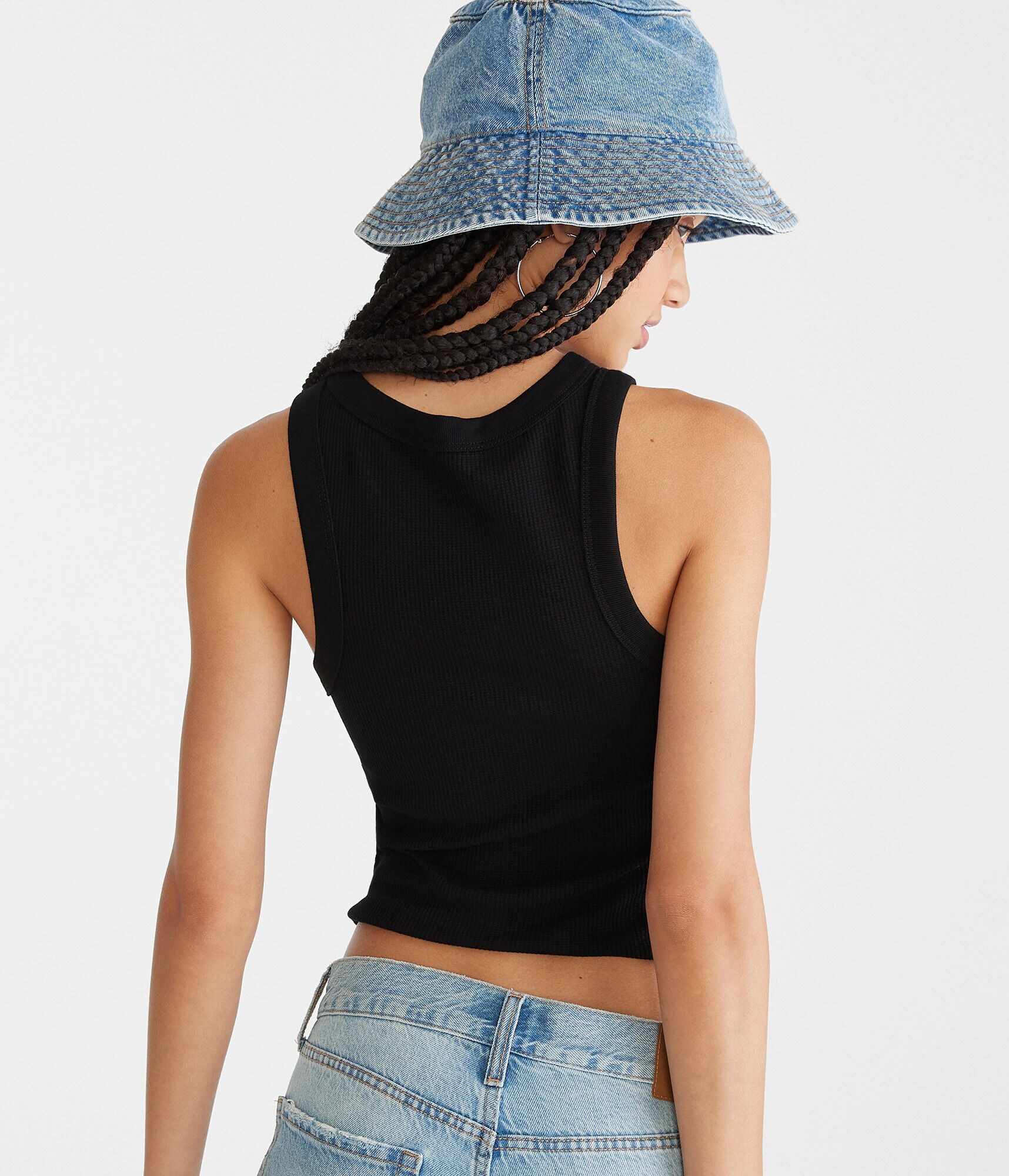 Cherries High-Neck Cropped Waffle Tank