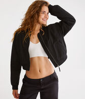 Solid Cropped Bomber Jacket