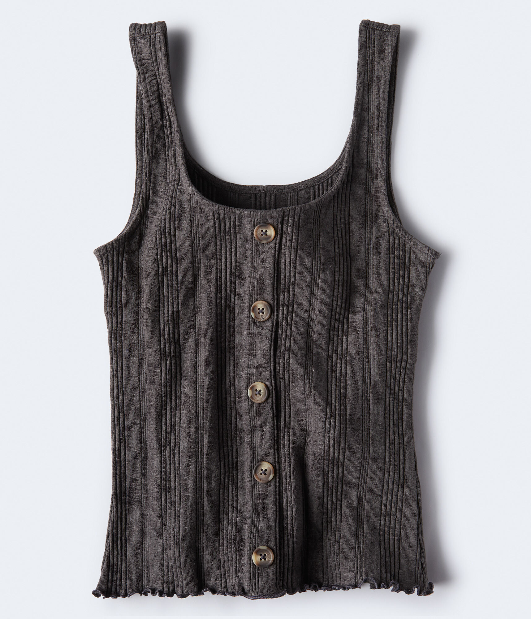 Solid Ribbed Button Tank