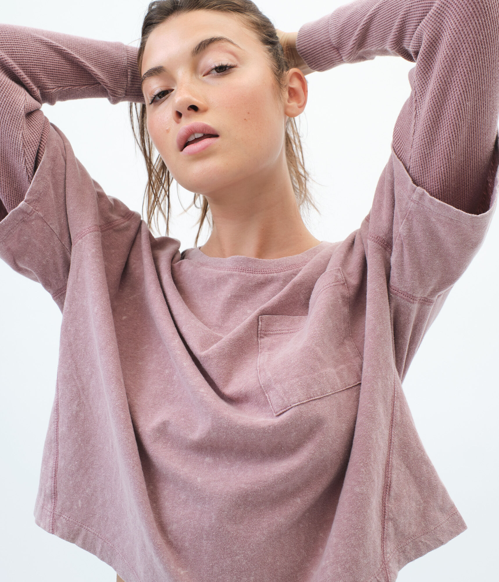 Long Sleeve Washed Boyfriend Twofer Tee