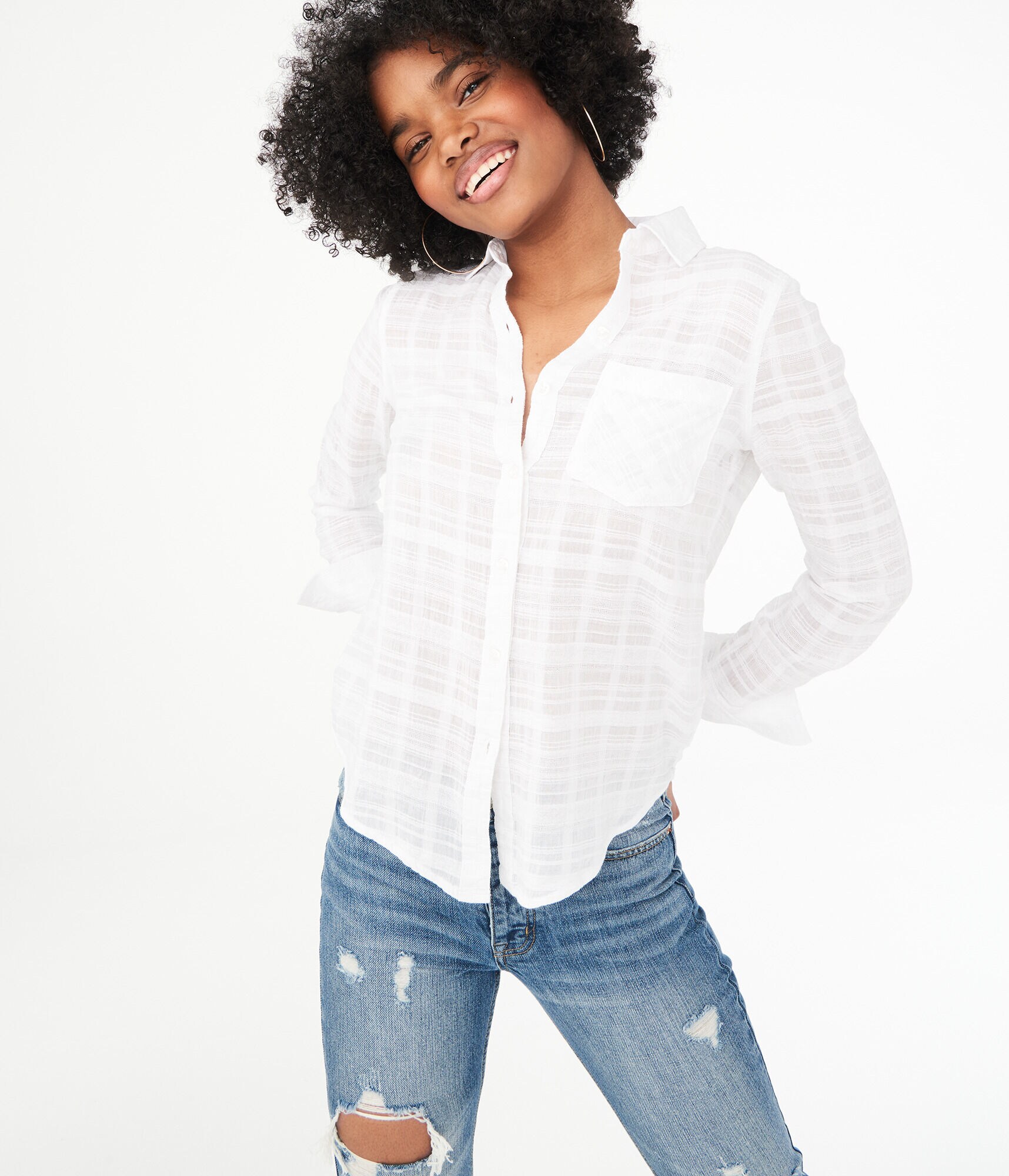 Long Sleeve Textured Button-Down Shirt