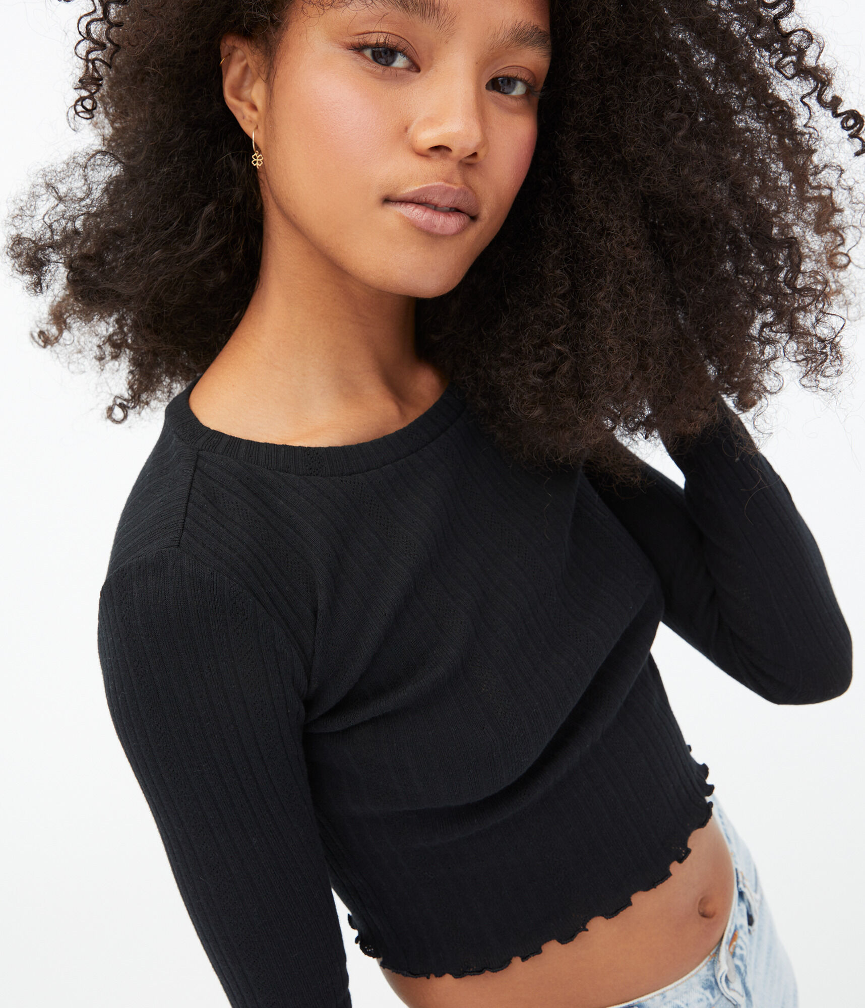 Long Sleeve Pointelle Shrunken Tee