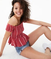 Smocked Peplum Off-The-Shoulder Top