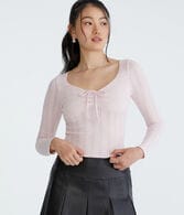 Long Sleeve Cinch-Front V-Neck Crop Top