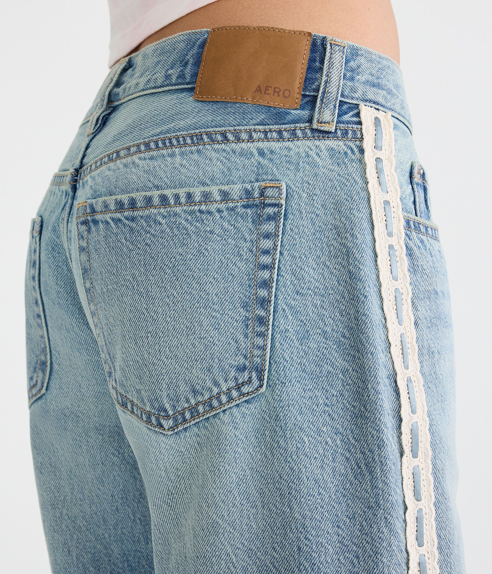 Super Low-Rise Baggy Wide Leg Lace Stripe Jean