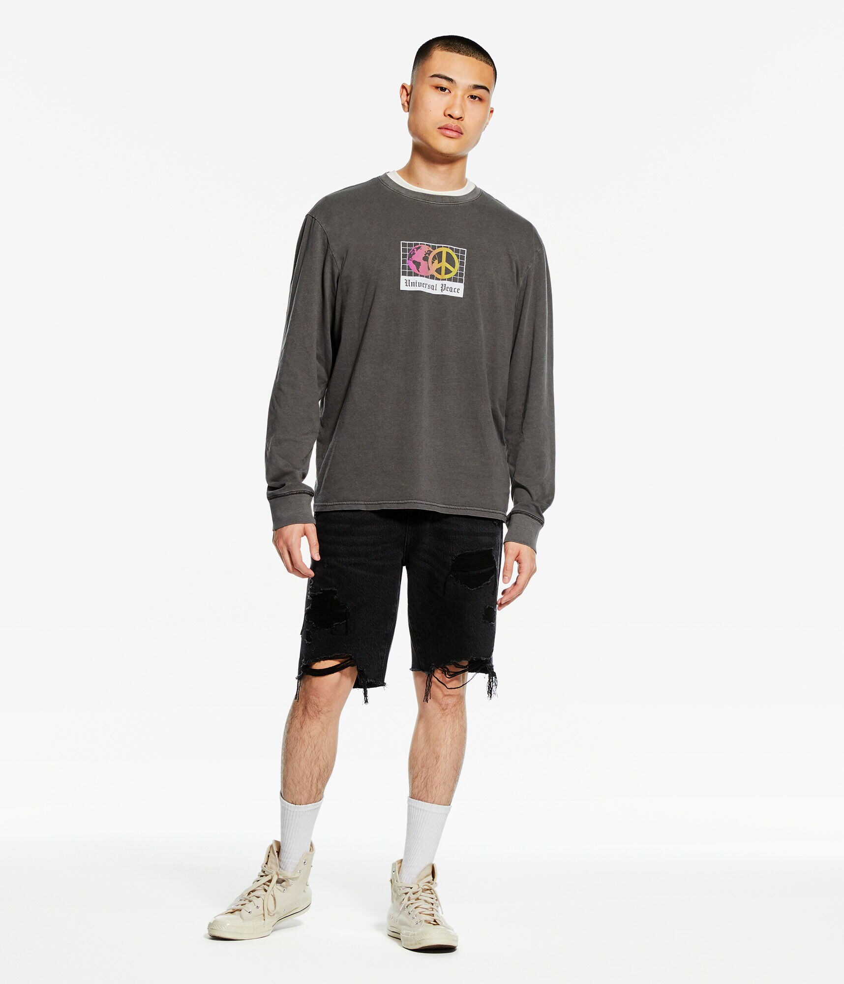 Long Sleeve Universal Peace Washed Graphic Tee