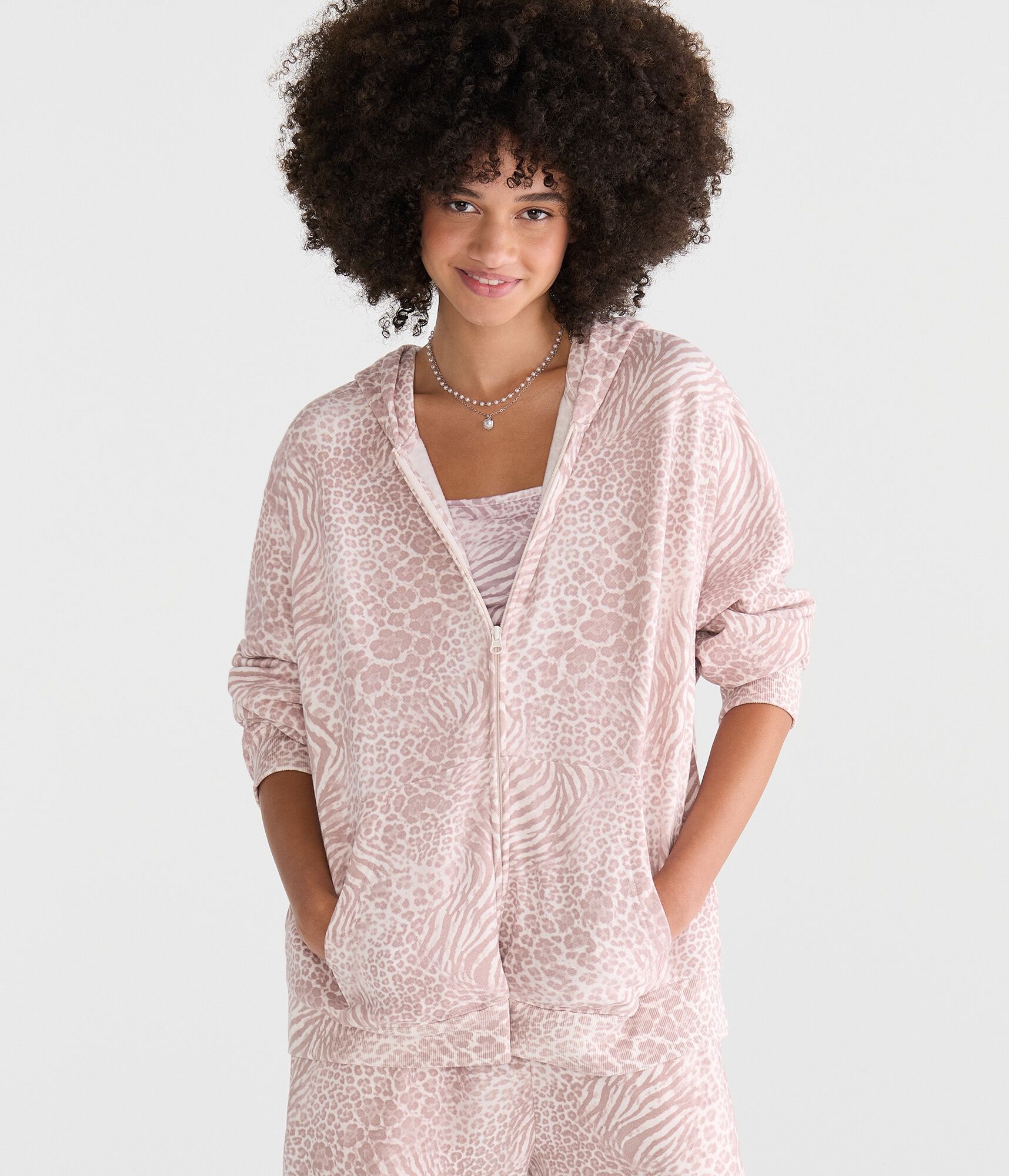 Cloud Soft Animal Print Oversized Full-Zip Hoodie