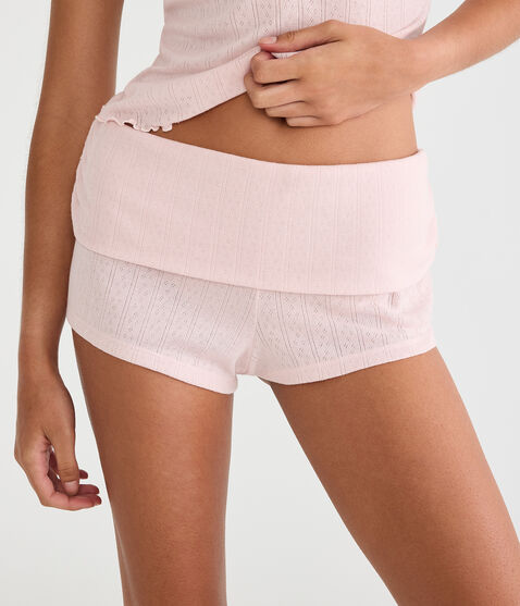 Pointelle Knit Fold-Over Sleep Shorts Pointelle Knit Fold-Over Sleep Shorts